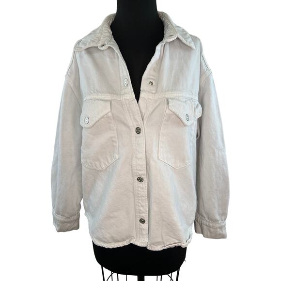 ZARA Women's Off White Denim Button Classic Trucker Jacket Long Sleeve S Small - Picture 1 of 7